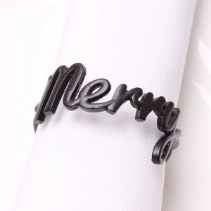 Elegante servilletero Merry de metal negro mate para decoración festiva de mesa de boda