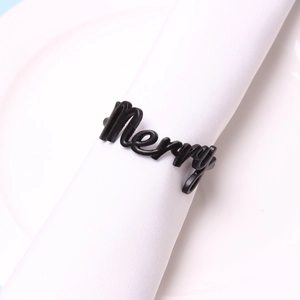Elegante servilletero negro Merry sobre servilleta blanca para decoración de mesa boda