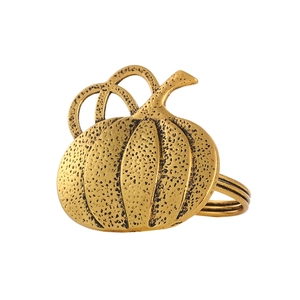 Antique gold pumpkin napkin ring with vintage texture and double spiral band design