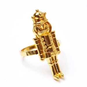 Golden nutcracker soldier metal napkin ring with creative crown design for table decor