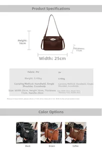 Detailed size specifications and material parameters for the vintage PU leather shoulder bag