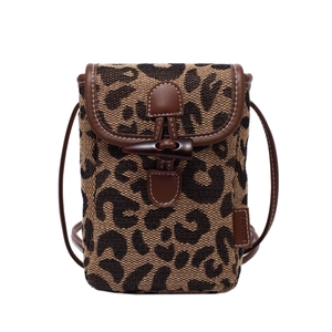 Mini leopard print crossbody phone bag with vintage horn buckle and leather strap