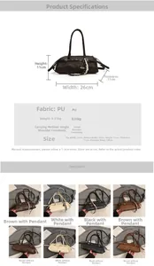 Size chart showing PU leather bowling bag dimensions, weight and color options