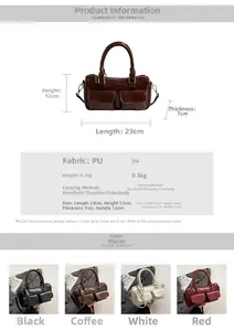 Detailed view of vintage PU bowling bag dimensions and four color options display