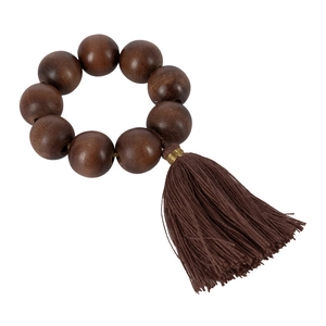 Rond de serviette minimaliste en perles de bois marron foncé avec élégant gland en soie