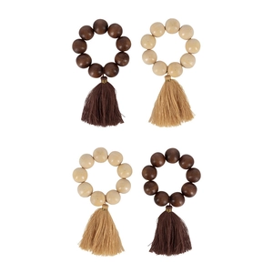 Ronds De Serviette En Perles De Bois Avec Gland Bohème Fait Main Décoration De Table Pour Mariage Et Fête