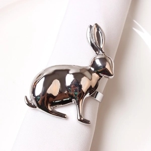 Polished silver rabbit napkin ring for Thanksgiving or Easter dining table decor