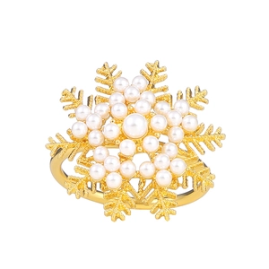 Servilletero de copo de nieve dorado con perlas para decoración de mesa navideña