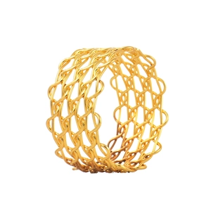Luxurious gold woven mesh napkin ring featuring an elegant European braided metal pattern