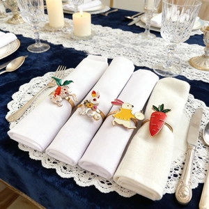 Rabbit Napkin Rings Zinc Alloy Enamel Metal Carrot Animal Design For Easter Thanksgiving Christmas Dinner Party Table Decoration