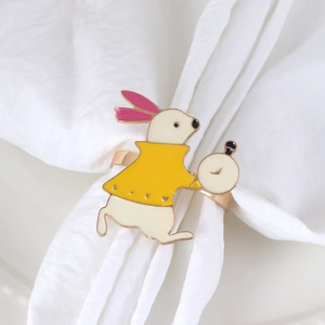 Cute Rabbit Metal Napkin Rings Easter Table Decoration Alloy Enamel Animal Napkin Buckle For Home Party Wedding Banquet