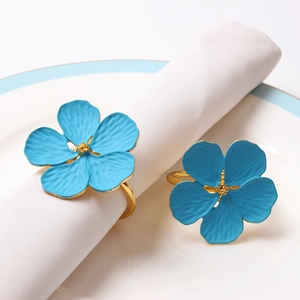 Alloy Floral Napkin Rings Plum Blossom Design Metal Napkin Holder For Wedding Dining Table Decorations Banquet Party Gold Silver Blue White Pink Flower