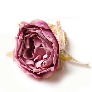 Pink fabric rose flower napkin ring with natural woven grass band for table decor