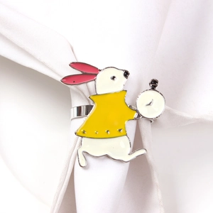 Detailed view of an alloy Easter rabbit napkin ring with colorful enamel finish
