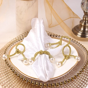 Gold Braided Rope Napkin Ring Elegant Faux Artificial Pearl Tie Banquet Table Decoration Wedding Christmas Party Luxury