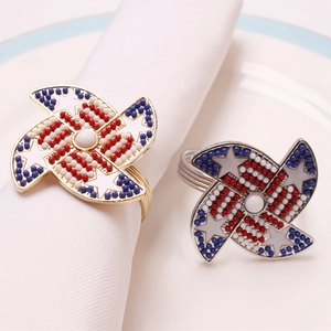 Servilleteros de Metal con la Bandera Americana Diamantes de Imitación Estrellas Mariposa Lazo Formas Esmalte Decoraciones Mesa Para Banquete Día Independencia