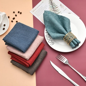 Thick linen texture dinner napkins set in blue, pink, red and brown colors for banquets
