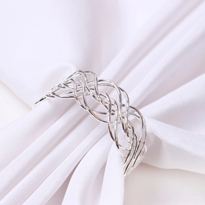 Minimalist silver woven napkin ring with multi-layer hollow braided geometric design
