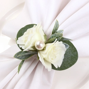 Anneaux Serviette Rose Tissu Künstliche Perle Artificielle Alliage Zinc Pour Mariage Décoration Table Romantique Florale