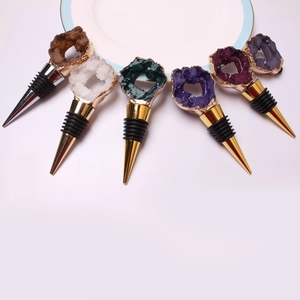 Agate Crystal Wine Bottle Stopper Decorative Reusable Vacuum Sealer Metal Plug For Beverage Preservation Elegant Bar Gift