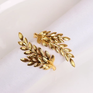 Golden leaf napkin rings in wheat ear design for luxury dining table decoration