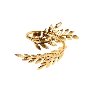 Elegant gold wheat leaf napkin ring with a polished finish for luxury table decor