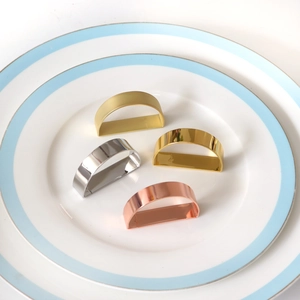 Modern semi-circle metal napkin rings in gold, silver, and rose gold finishes set of four
