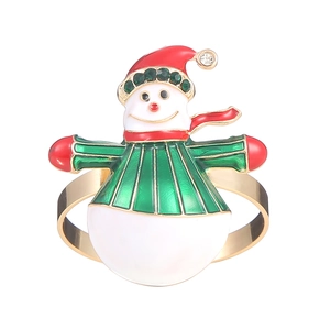 Rond de serviette bonhomme de neige festif en émail coloré avec accent de strass brillant