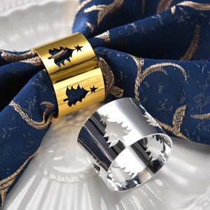 Hollow Out Christmas Tree Iron Napkin Rings Gold Silver Plated Napkin Buckles For Dining Table Christmas Party Home Decor