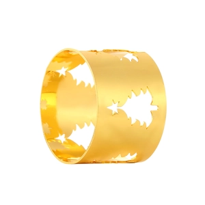 Golden hollow Christmas tree napkin ring with metal cutout star for holiday table decor