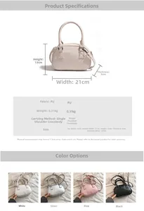 Detailed size chart and multi-color options for the minimalist PU leather bowling handbag