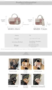 Size comparison chart for PU crossbody bags in small and large with color options