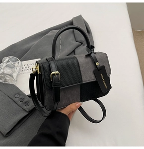 Detail der Handtasche im Farblock-Design mit Eidechsen-Textur und goldener Schnalle