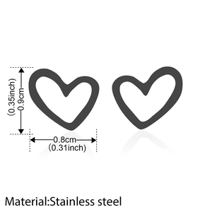 Minimalist heart-shaped stainless steel stud earrings with size measurements of 0.9cm height