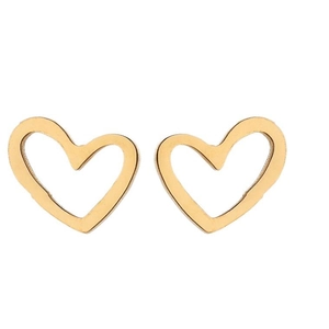 Minimalist gold hollow heart stud earrings in high-polished stainless steel