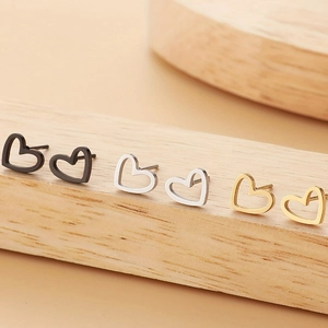Stainless Steel Stud Earrings Hollow Heart Shape Minimalist Personality Fashion Jewelry For Women Men