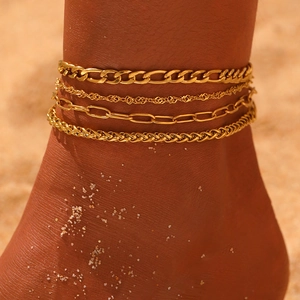 Chevillères Acier Inoxydable Plaqué Or 18K Figaro Trombone Corde Blé Chaîne Bijoux Plage Minimaliste Pour Femmes