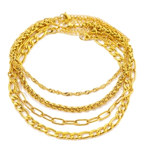Ensemble de colliers en acier inoxydable plaqué or 18 carats avec quatre styles de mailles