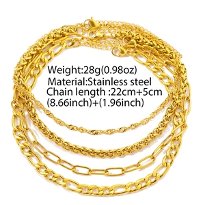 Lot de quatre bracelets de cheville en acier inoxydable doré 18 carats avec mailles Figaro