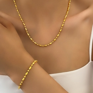 Collier Et Bracelet En Acier Inoxydable Perle De Riz Perle Ronde Plaqué Or Minimaliste Bijoux Tendance Femmes