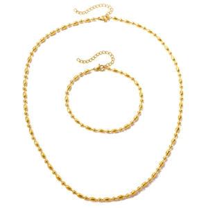 Ensemble collier et bracelet minimaliste en acier titane plaqué or avec perles ovales