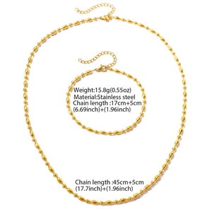 Ensemble collier et bracelet en acier inoxydable doré avec chaînes réglables