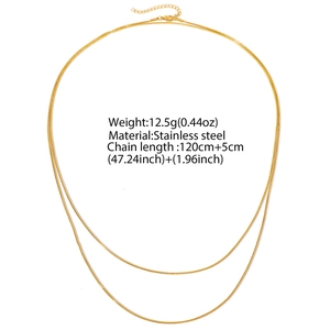 Minimalist 18K gold plated stainless steel square snake chain necklace 120cm length