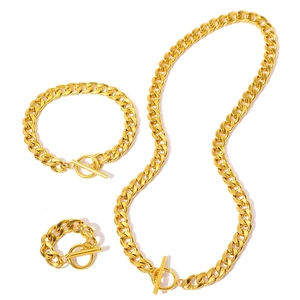 Goldenes Punk-Schmuckset mit Panzerkette und Knebelverschluss inklusive Halskette und Armband