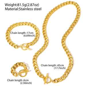 Schmuckset aus goldenem Edelstahl mit Gliederkette, Armband und Ring mit OT-Verschluss