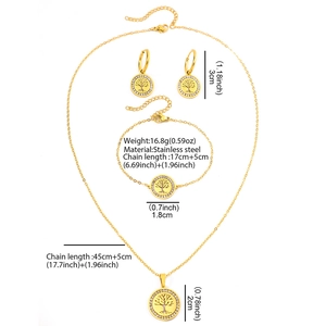 Parure de bijoux arbre de vie en acier inoxydable doré avec collier et bracelet