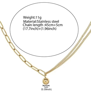 Adjustable golden stainless steel necklace with asymmetric chain and round bead pendant