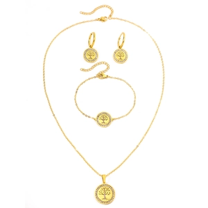 Parure de bijoux Arbre de Vie dorée avec cristaux incluant collier bracelet et boucles