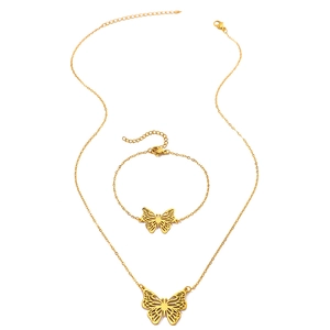 Set collana e bracciale con farfalla traforata in acciaio inossidabile oro