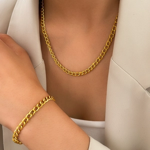 Collana E Bracciale In Acciaio Inossidabile Placcato Oro Catena Curb Maglia Cubana Gioielli Di Moda Minimalisti Per Donna